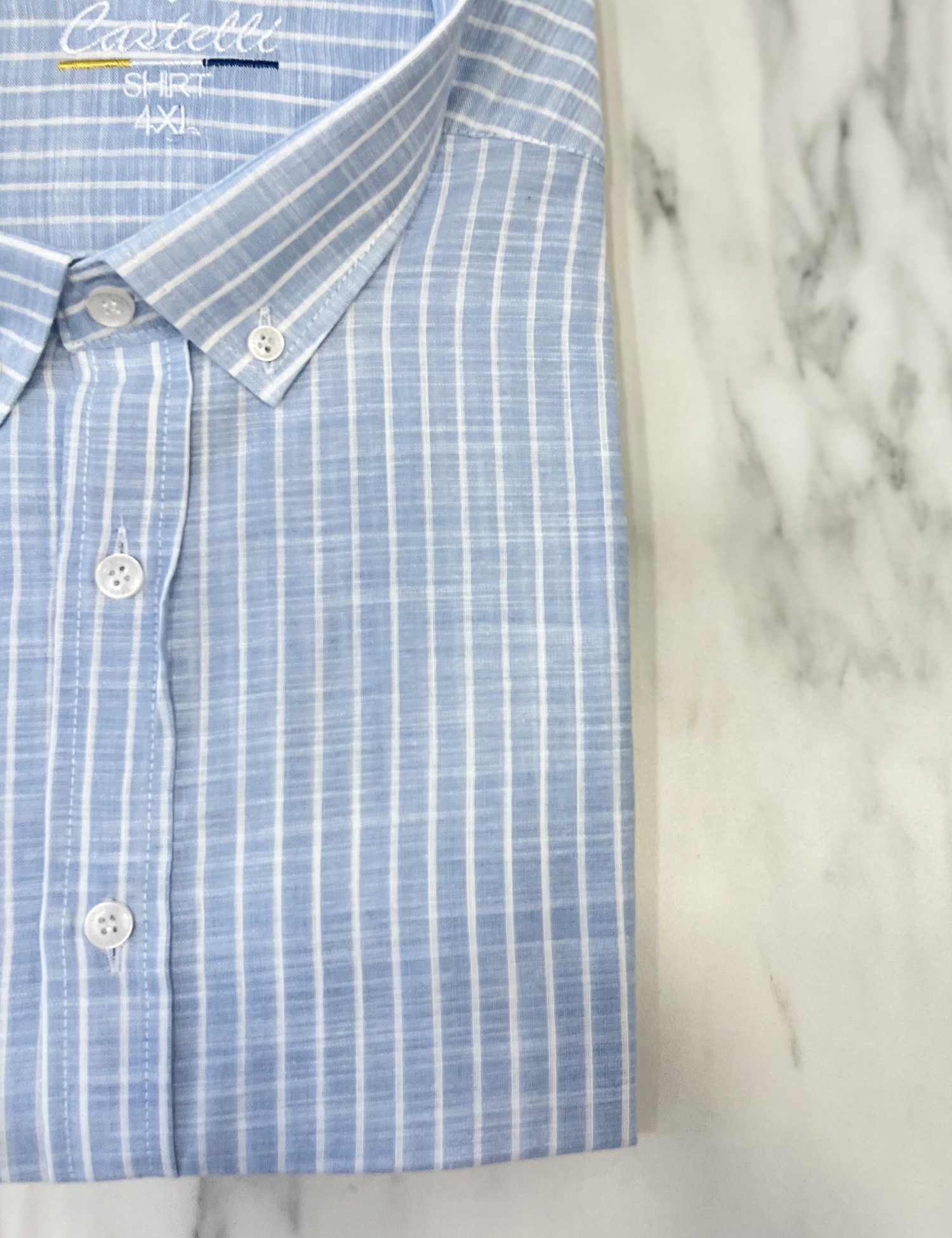 Ανδρικό σιέλ ριγέ πουκάμισο με γιακά CA2526 φωτογραφία